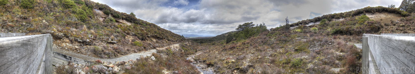 Bridge on Silica Rapids Hike in HDR - HDR 180 degree view from a bridge while hiking to Silica Rapids in the Tongariro National Park