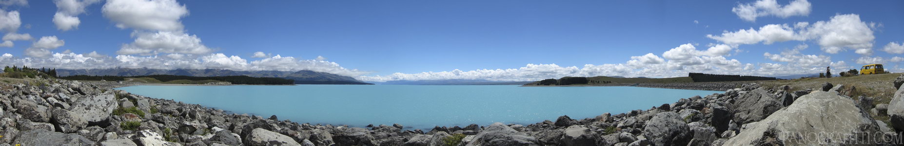 Mount Cook Across A Bright Blue Lake Pukaki - Stitched Panorama
