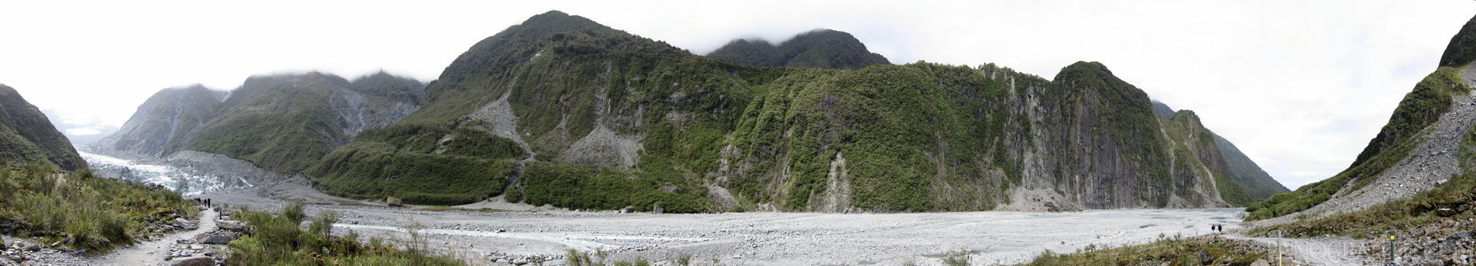 Fox Glacier Carve - The terminus of Fox Glacier at the end of the rock path it has left behind during receede