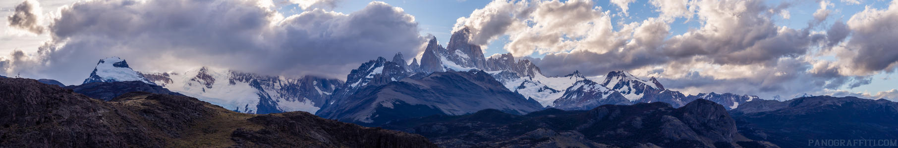 Fitz Roy from Las Aguilas - View of Fitz Roy far off in the distance surrounded by clouds