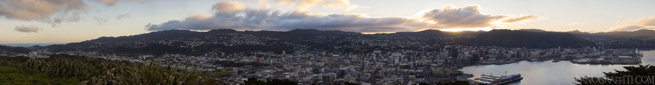 Wellington City and Harbour Just Before Sunset - Mount Victoria, Wellington, New Zealand