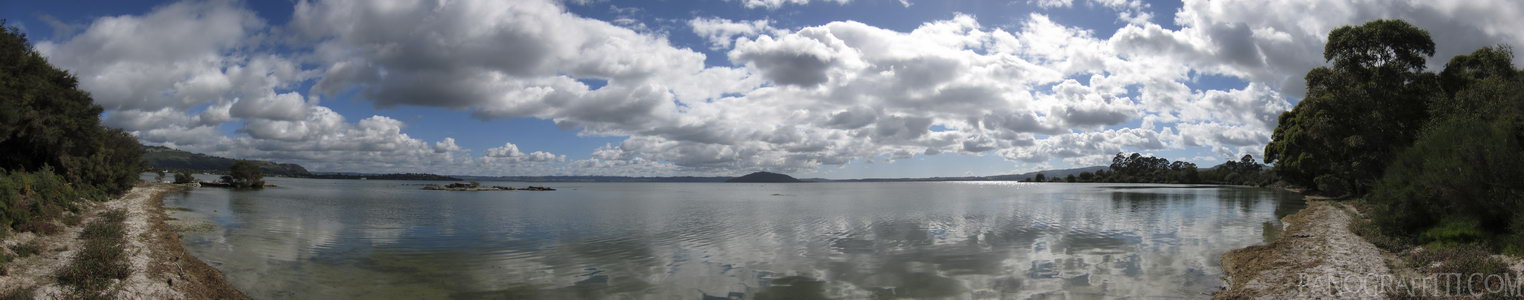 Lake Rotorua From the Coast - The second largest lake in New Zealand covering almost 80 square km