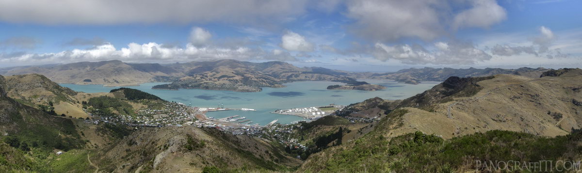 Lyttelton Harbour from the Castle Rock Reserve - Lyttelton Harbour is the other large inlet on the Banks Peninsula and is 15 km long.  This view is from Castle Rock Reserve which is accessible via a gondola outside of Christchurch and is composed from bracketed shots to create an HDR image.