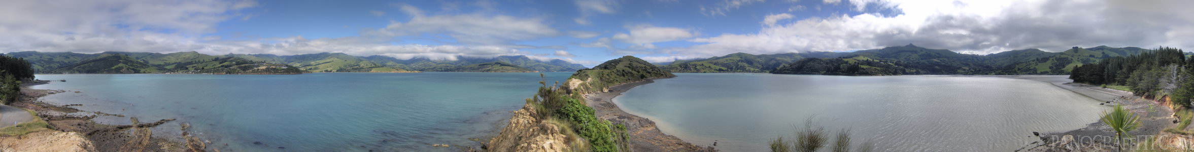 Onawe Peninsula in Akaroa Harbour - The Onawe Peninsula is a volcanic plug at the end of Akaroa Harbour.  This 360 degree view was shot with 3 bracketed exposures and rendered in HDR.