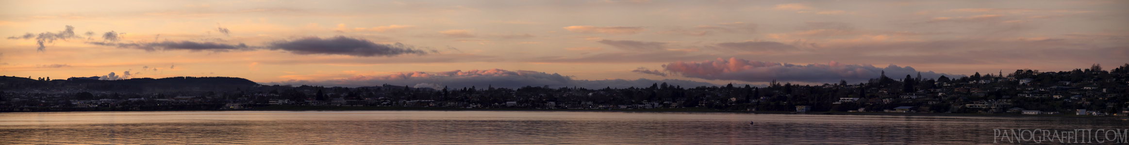 Lake Taupo and a Colorful Sky After Sunset - Lake Taupo, Taupo, Waikato, New Zealand