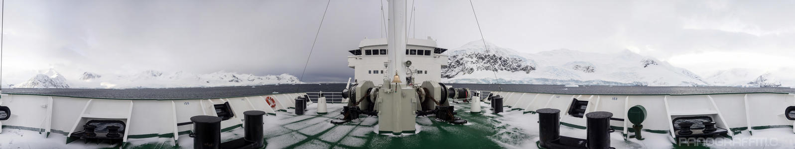 360 Degrees of the Akademik Ioffe - The bow of the ship covered in a light dusting of snow from our time in Andvord Bay