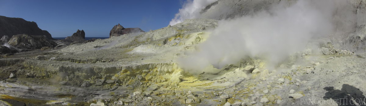 Sulfur Hills - The yellow is raw sulfur from the escaping volcanic fumes which collects to form hills around the vents.
